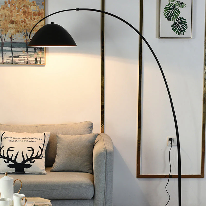 Black Metal Arc Floor Lamp with Round Base - Image 14
