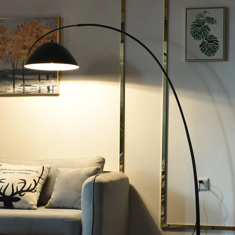 Black Metal Arc Floor Lamp with Round Base - Image 15