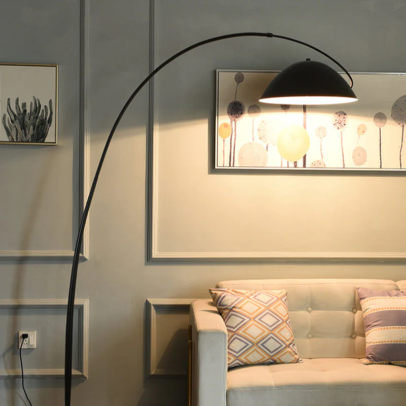 Black Metal Arc Floor Lamp with Round Base - Image 16