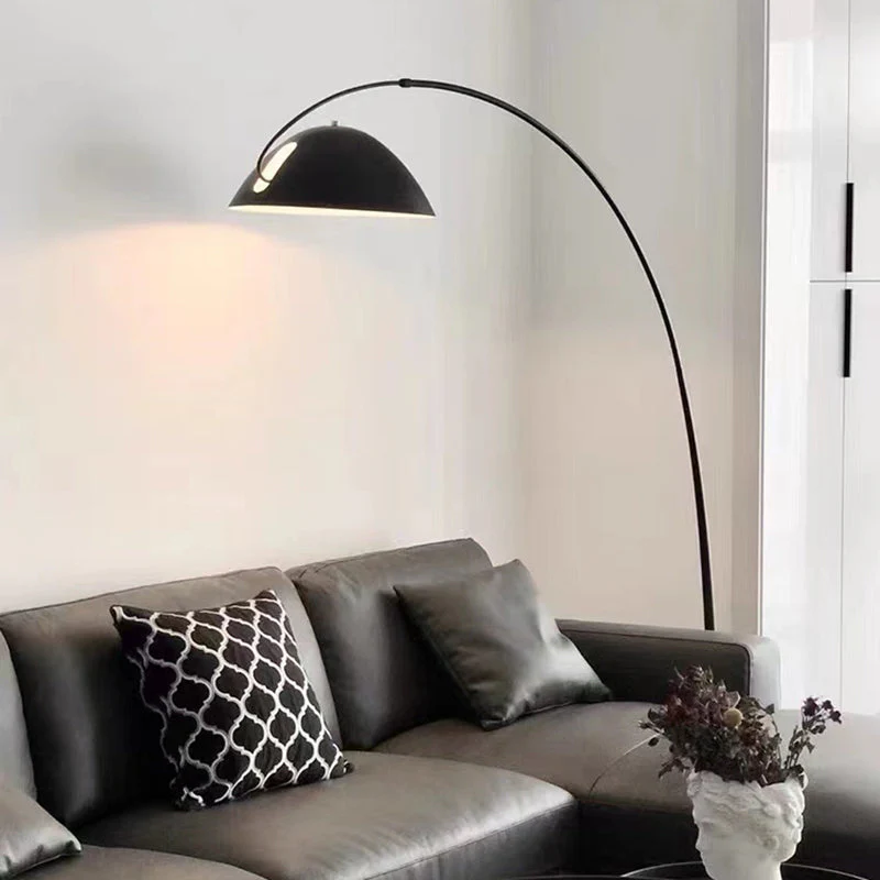 Black Metal Arc Floor Lamp with Round Base - Image 17