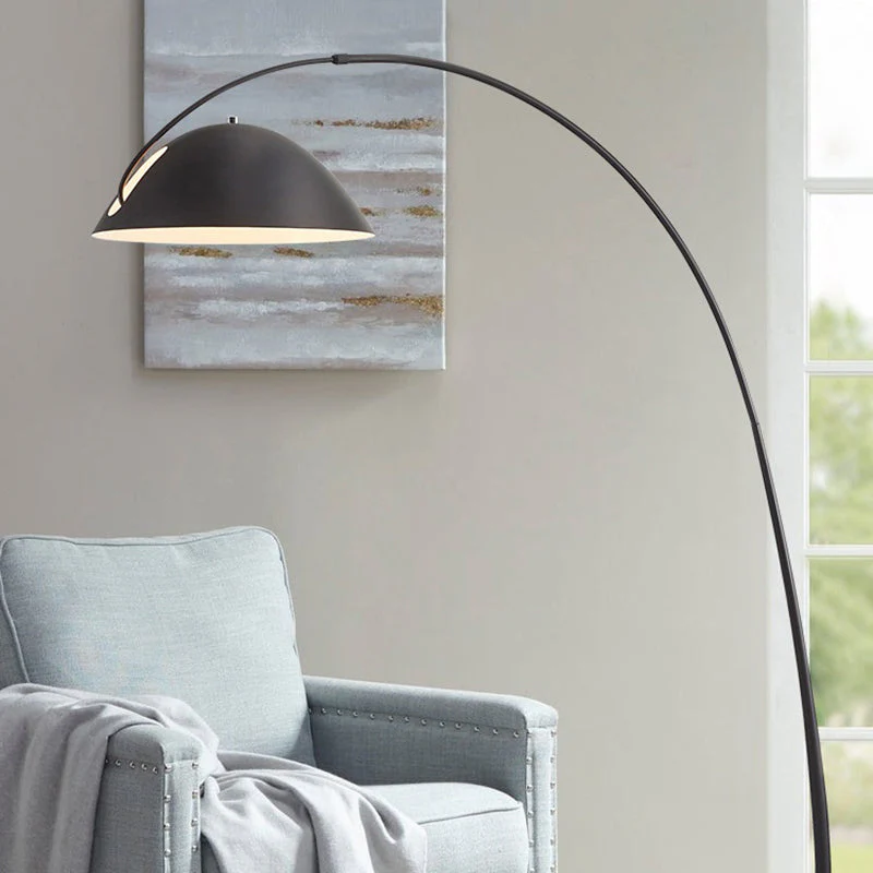 Black Metal Arc Floor Lamp with Round Base - Image 18