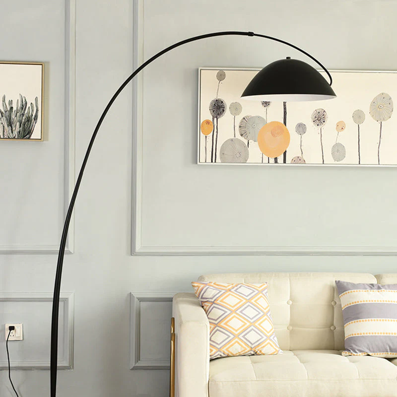 Black Metal Arc Floor Lamp with Round Base - Image 4