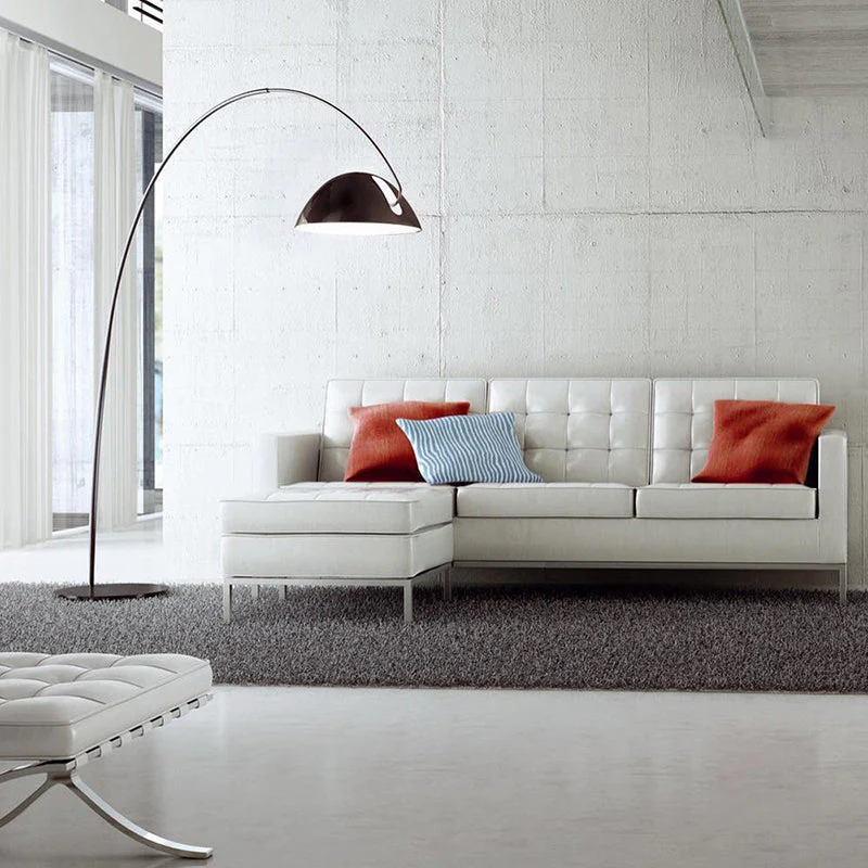 Black Metal Arc Floor Lamp with Round Base - Image 9