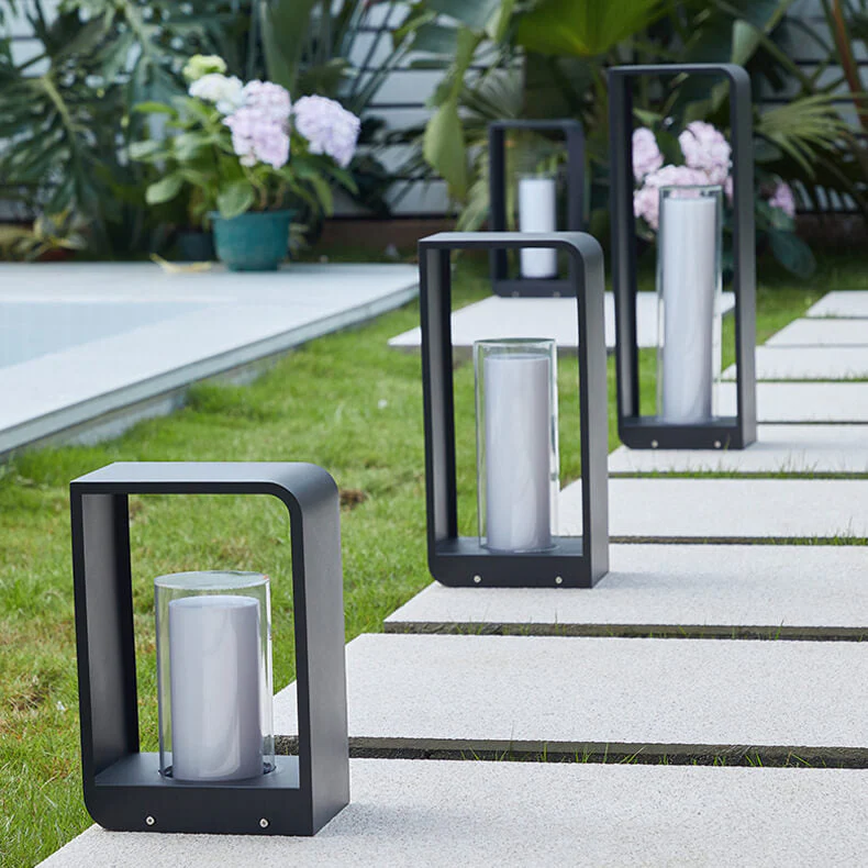 Black Rectangular Solar Outdoor Lantern with Frosted Glass - Image 11