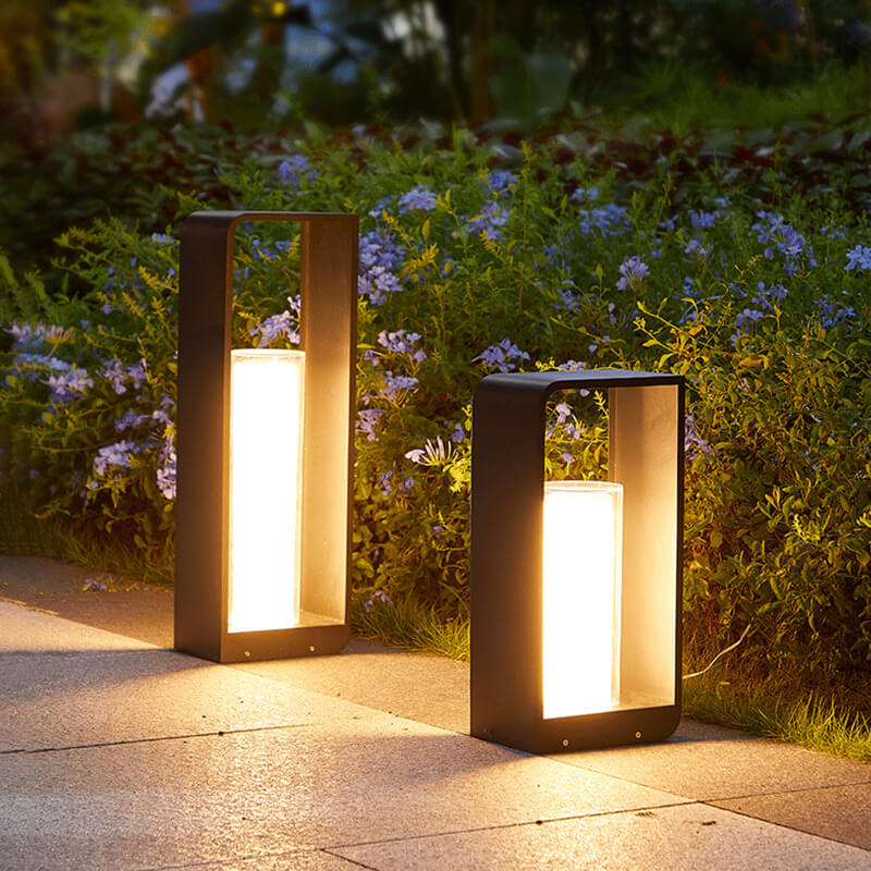 Black Rectangular Solar Outdoor Lantern with Frosted Glass - Image 13