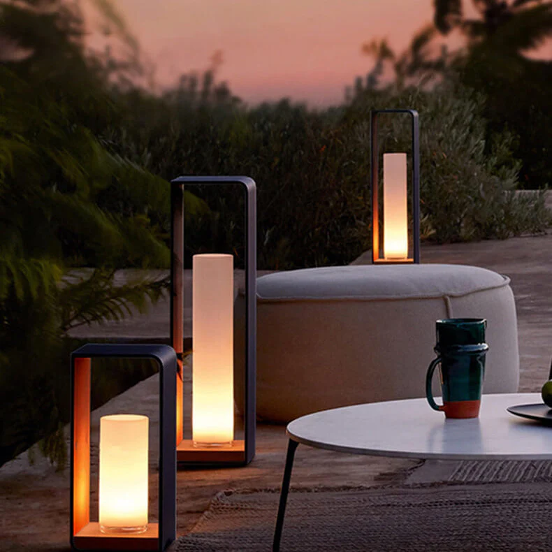 Black Rectangular Solar Outdoor Lantern with Frosted Glass - Image 16
