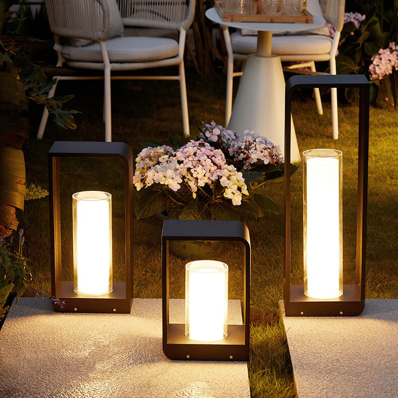 Black Rectangular Solar Outdoor Lantern with Frosted Glass - Image 17