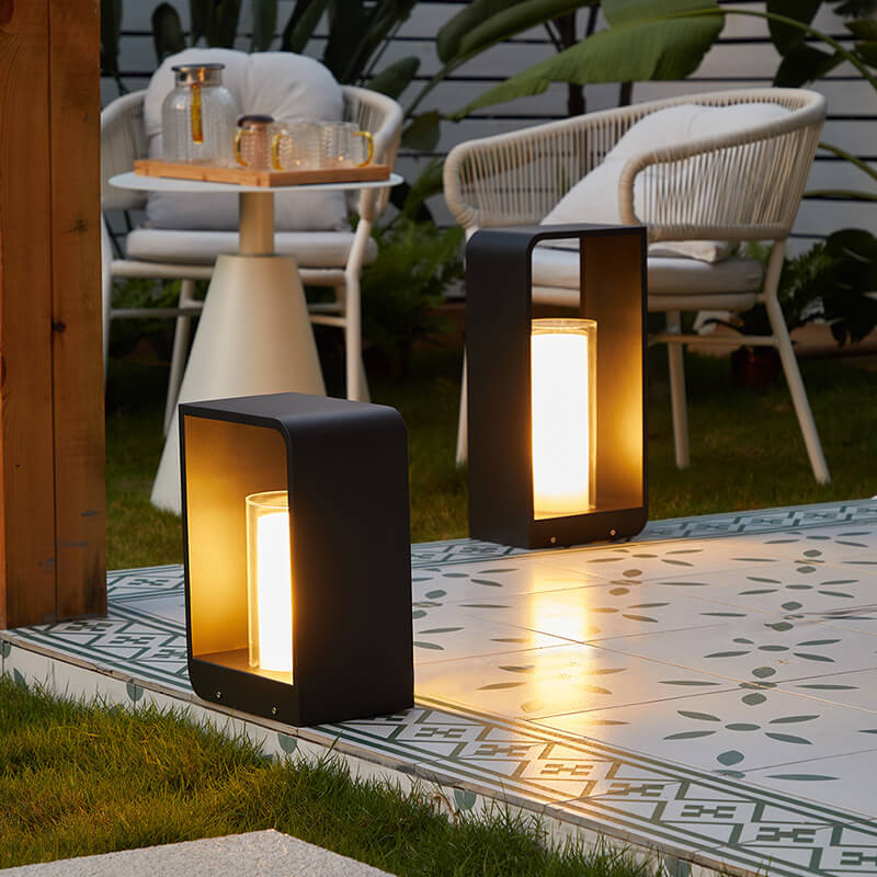 Black Rectangular Solar Outdoor Lantern with Frosted Glass - Image 18