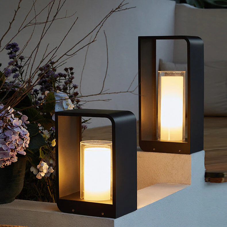 Black Rectangular Solar Outdoor Lantern with Frosted Glass - Image 19