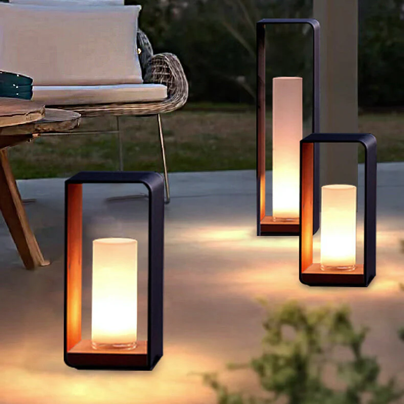 Black Rectangular Solar Outdoor Lantern with Frosted Glass - Image 20