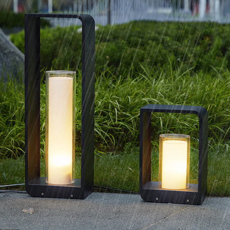 Black Rectangular Solar Outdoor Lantern with Frosted Glass - Image 21