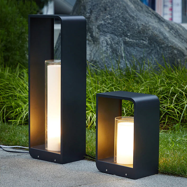 Black Rectangular Solar Outdoor Lantern with Frosted Glass - Image 3