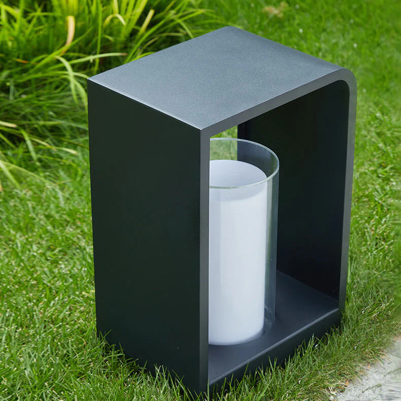 Black Rectangular Solar Outdoor Lantern with Frosted Glass - Image 5