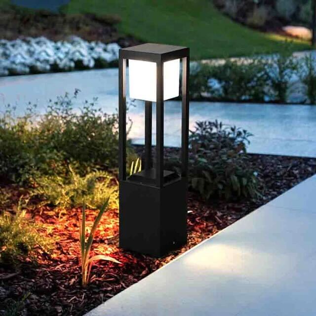 Black Square Solar Garden Post Light With Led Illumination - Image 2