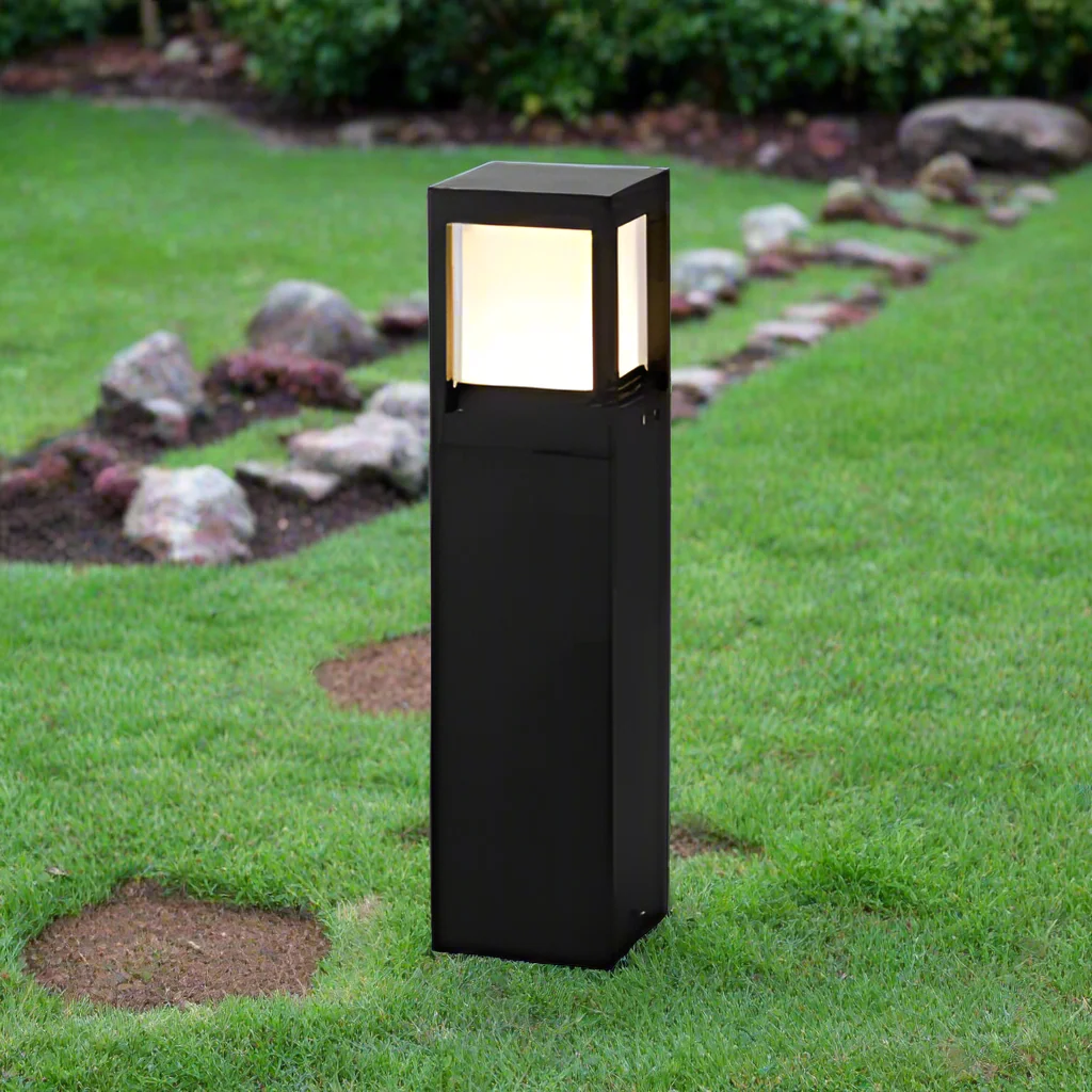 Black Square Solar Garden Post Light With Led Illumination - Image 5