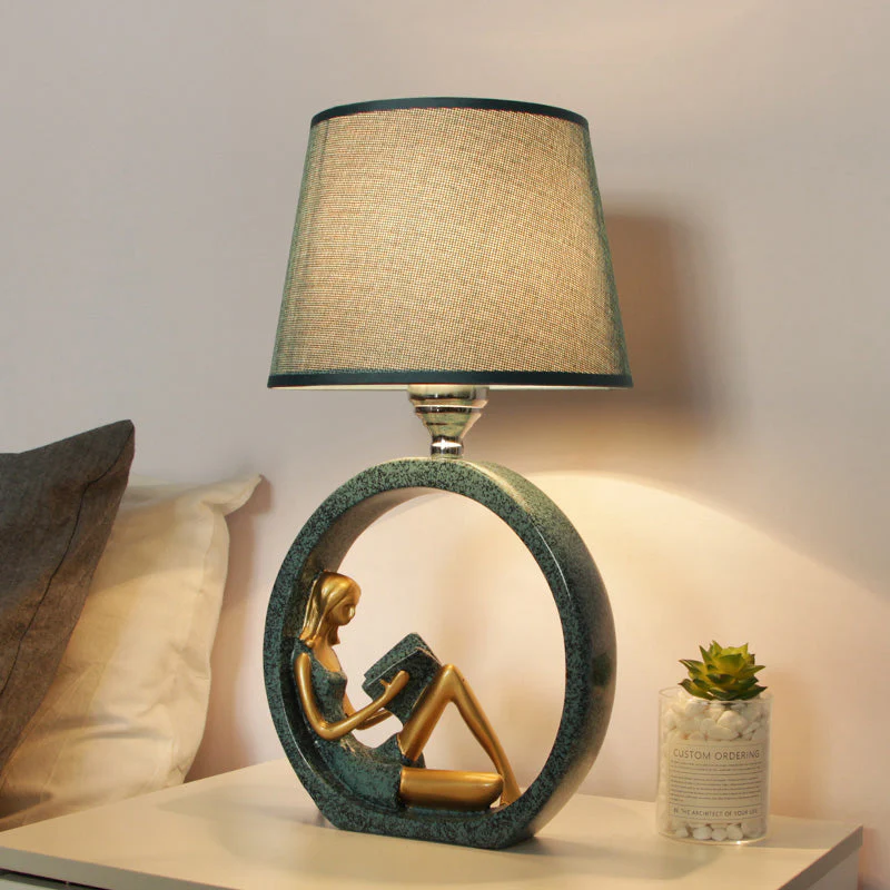 Blue Table Lamp with Girl Reading Figure - Image 2