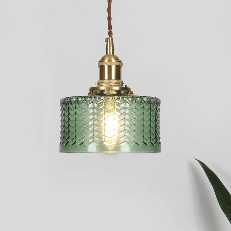 Brass Textured Glass Round Ceiling Pendant Light - Image 2