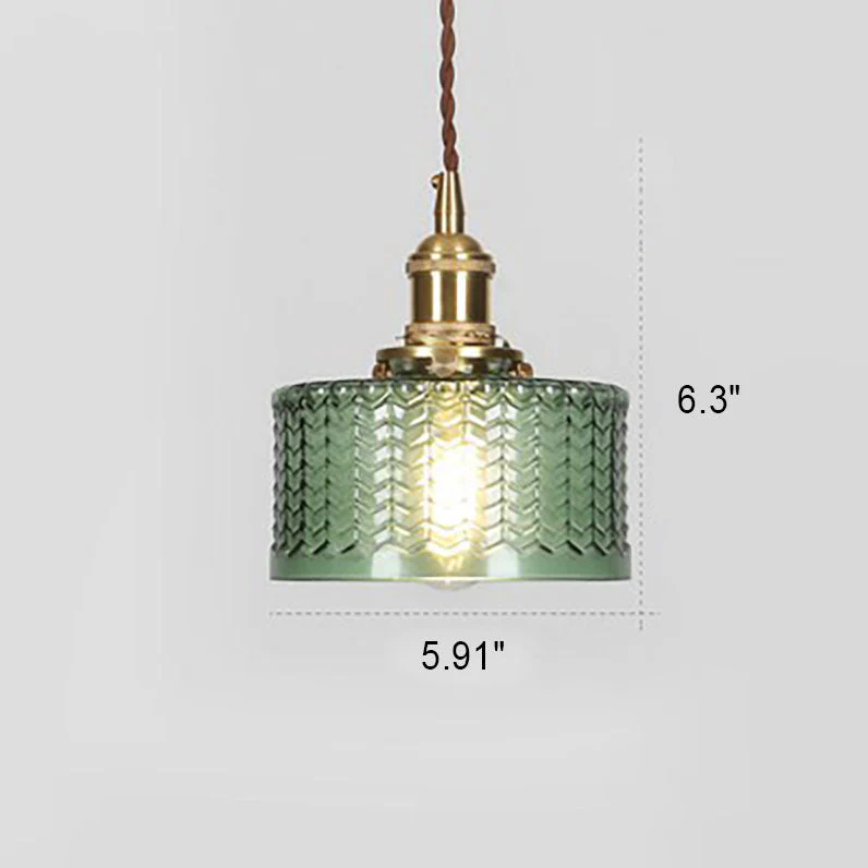 Brass Textured Glass Round Ceiling Pendant Light - Image 3