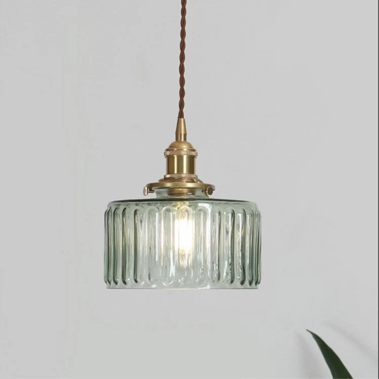 Brass Textured Glass Round Ceiling Pendant Light - Image 4