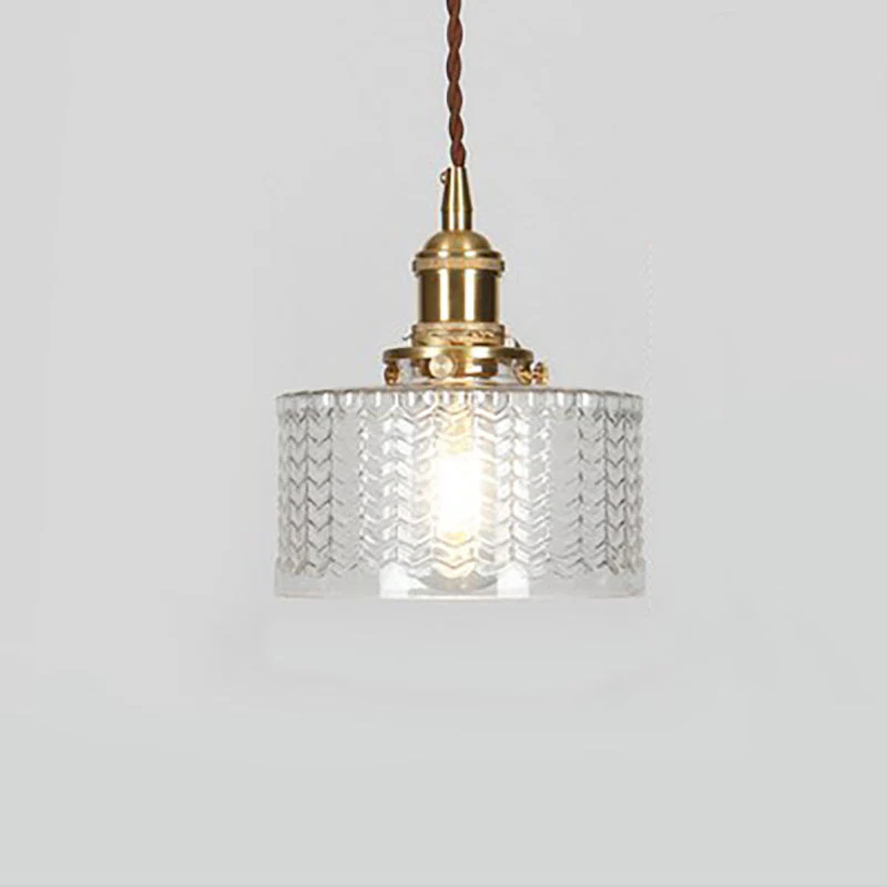 Brass Textured Glass Round Ceiling Pendant Light - Image 9