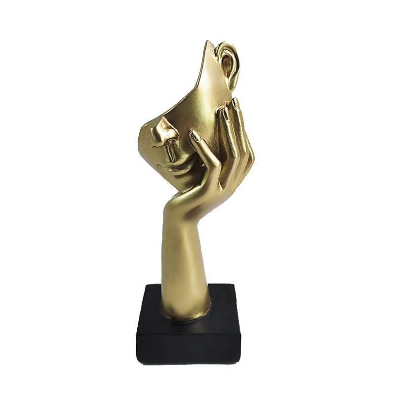 Bronze Polyresin Face And Hand Sculpture On Base