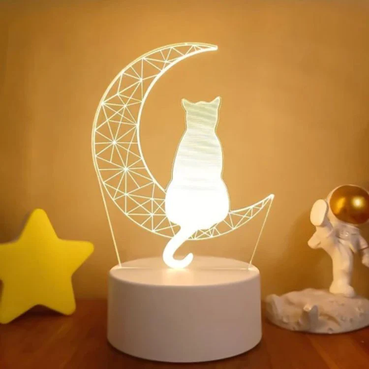 Cat and Crescent Moon LED Night Light with Acrylic Panel - Image 2