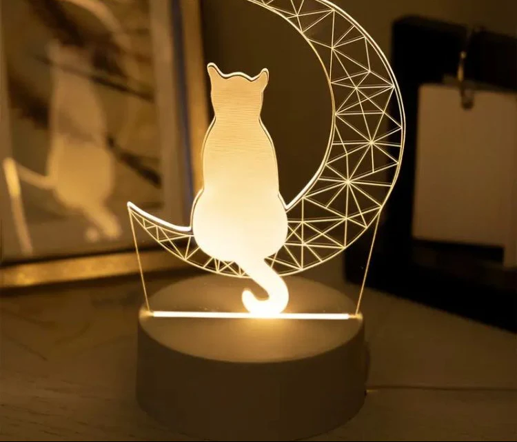 Cat and Crescent Moon LED Night Light with Acrylic Panel - Image 3
