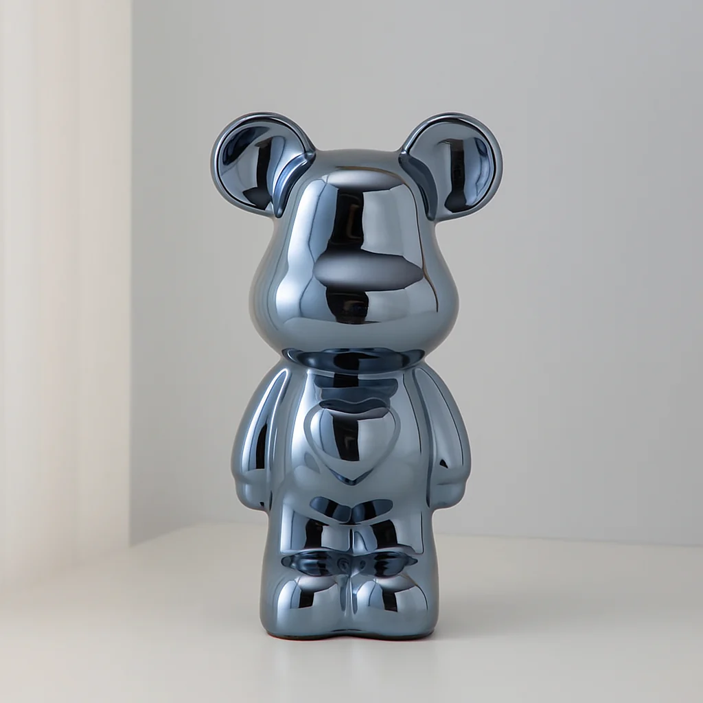 Ceramic Galvanised Bear Figurine Chrome Finish - Image 2