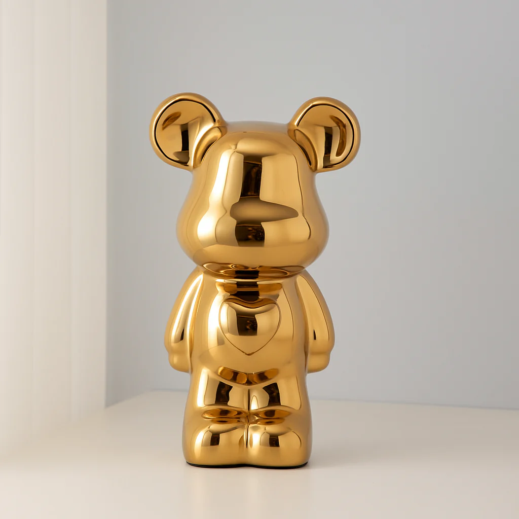 Ceramic Galvanised Bear Figurine Chrome Finish - Image 4