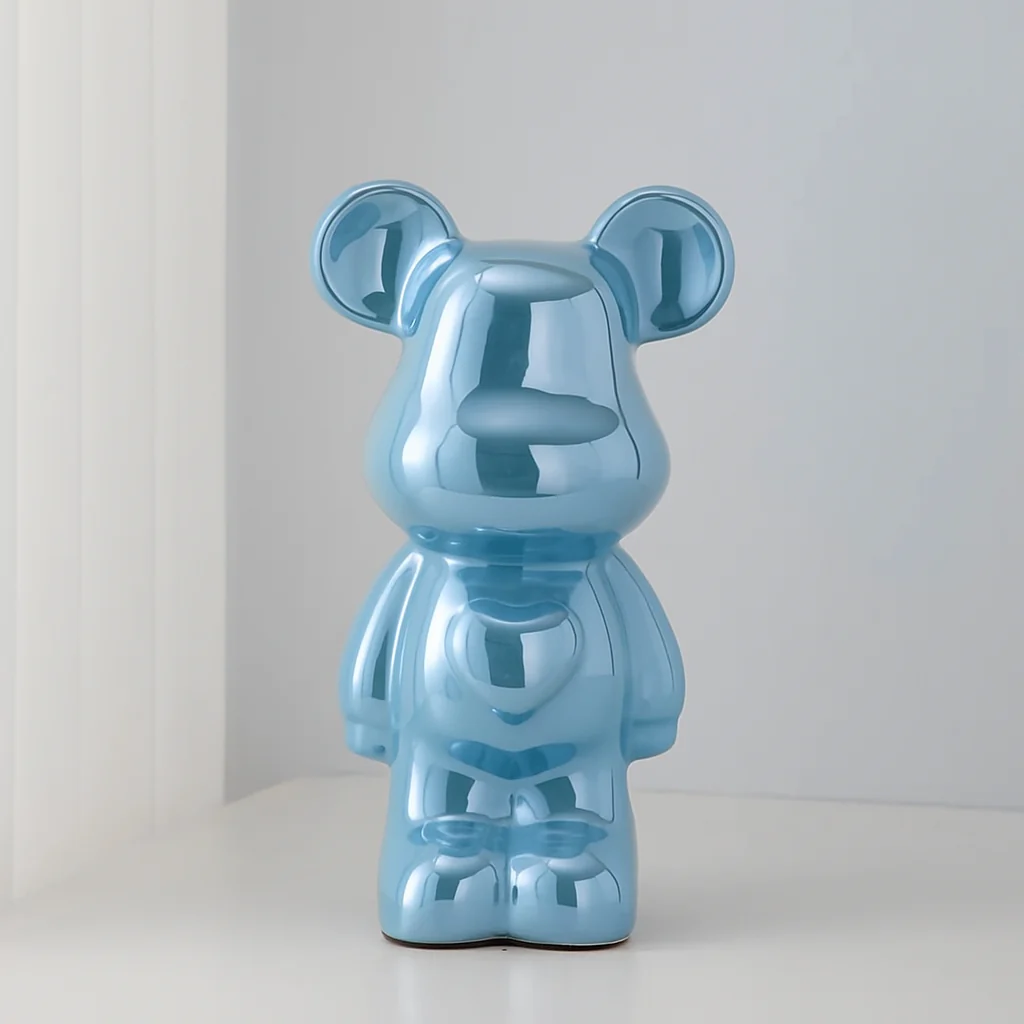 Ceramic Galvanised Bear Figurine Chrome Finish - Image 5
