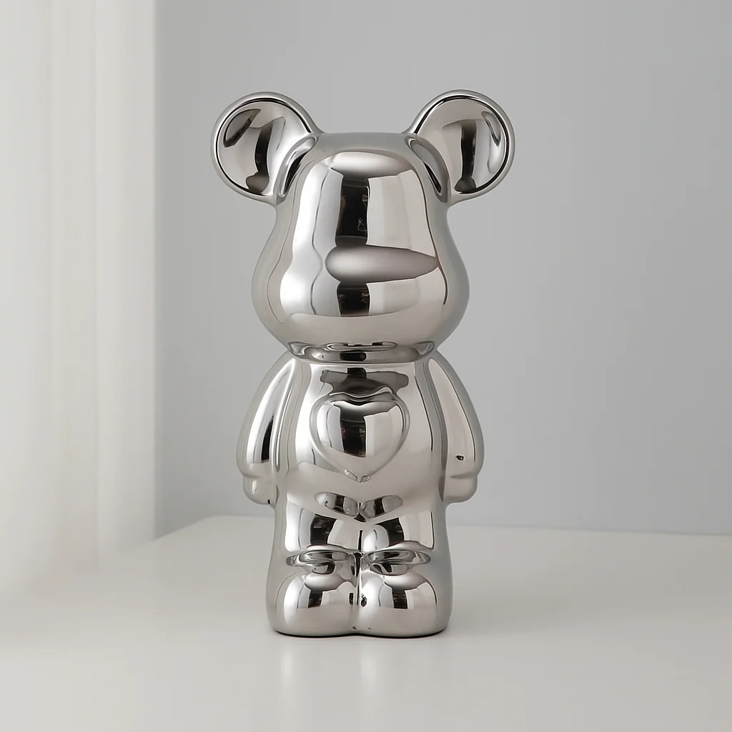 Ceramic Galvanised Bear Figurine Chrome Finish - Image 6