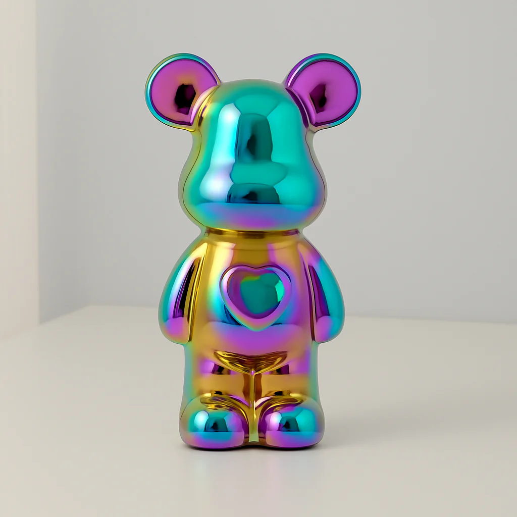 Ceramic Galvanised Bear Figurine Chrome Finish - Image 8
