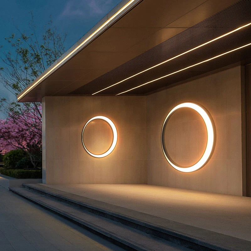 Circular Outdoor Wall Lamp With Ring Shaped Light Frame - Image 3