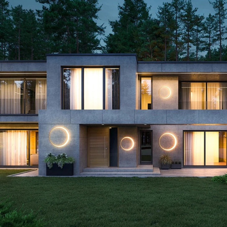 Circular Outdoor Wall Lamp With Ring Shaped Light Frame - Image 4