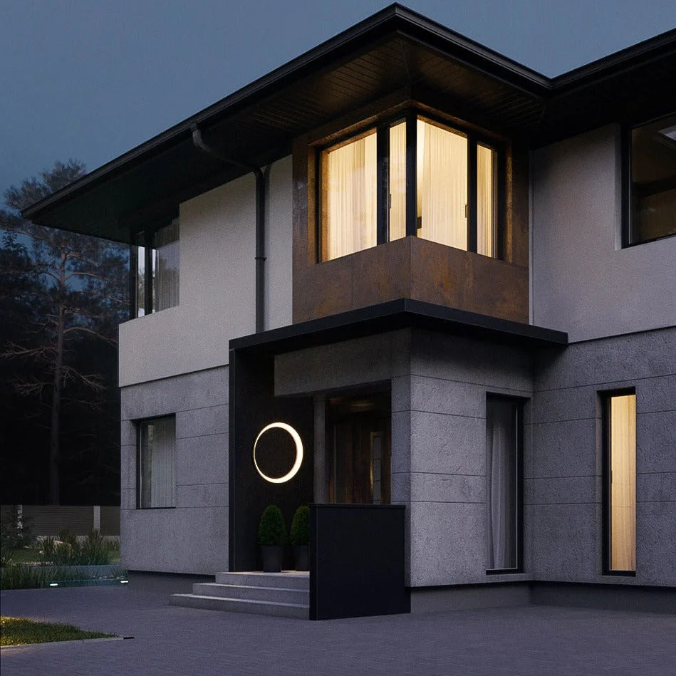 Circular Outdoor Wall Lamp With Ring Shaped Light Frame - Image 6