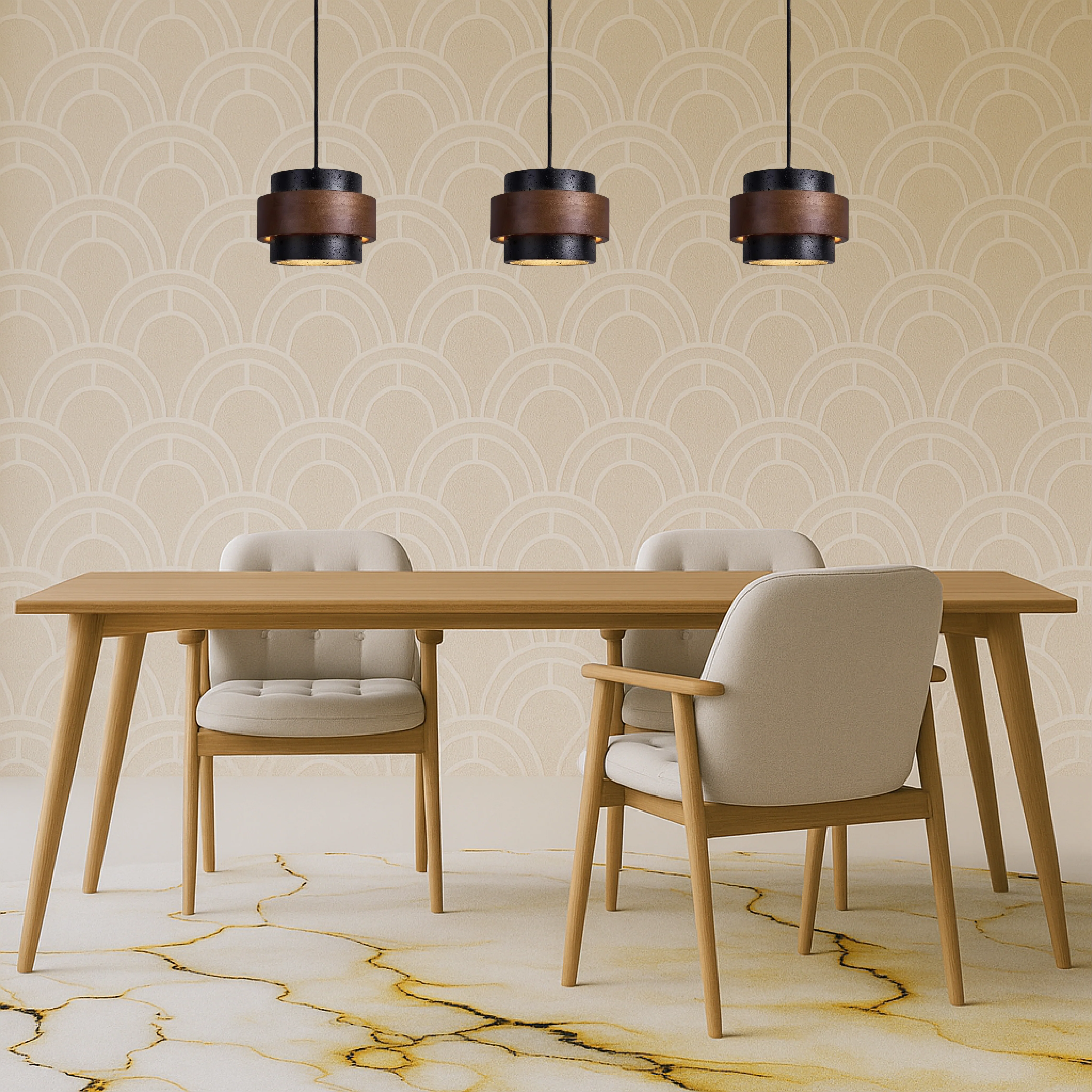 Classic Black Stone Travertine Pendant Light - Image 3