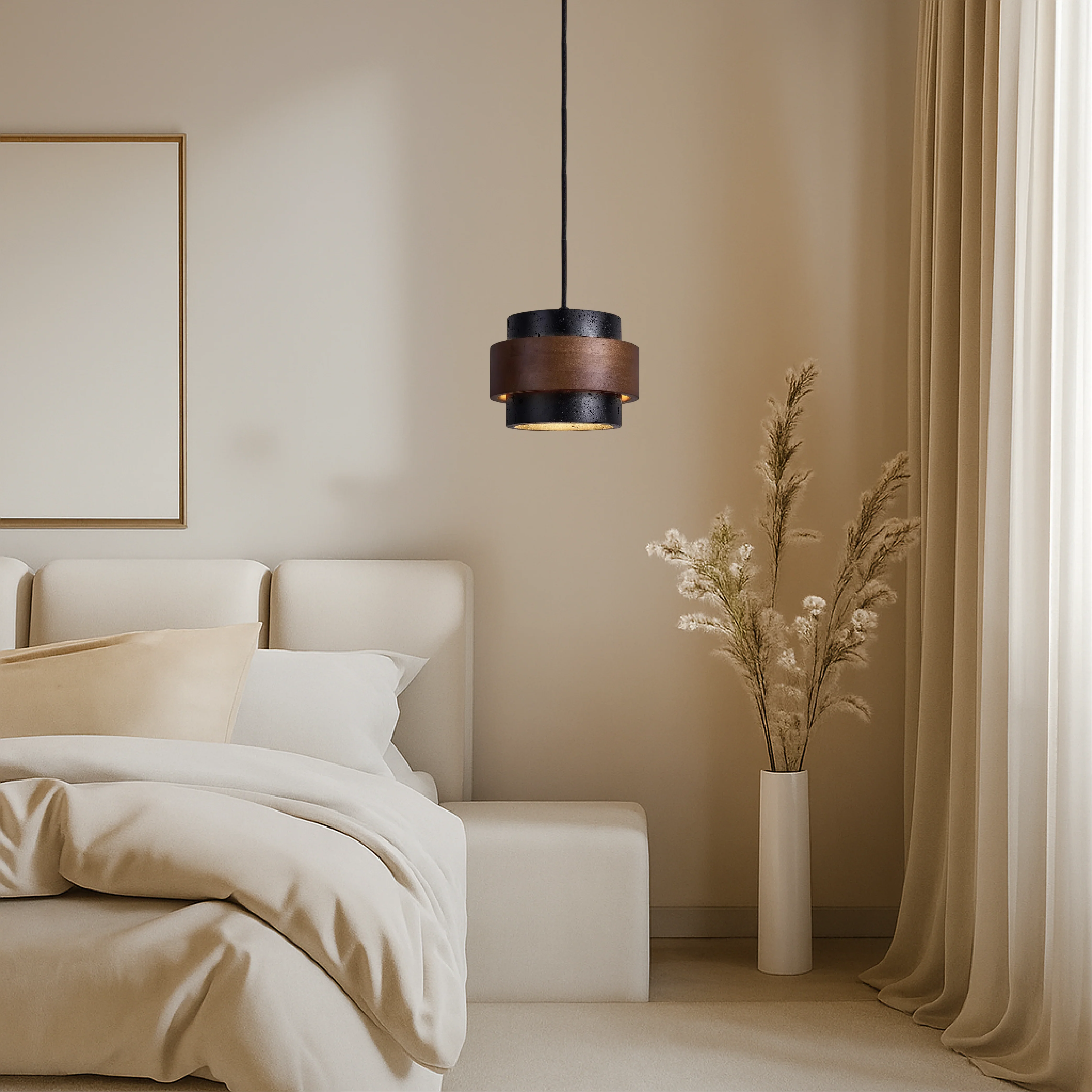 Classic Black Stone Travertine Pendant Light - Image 4