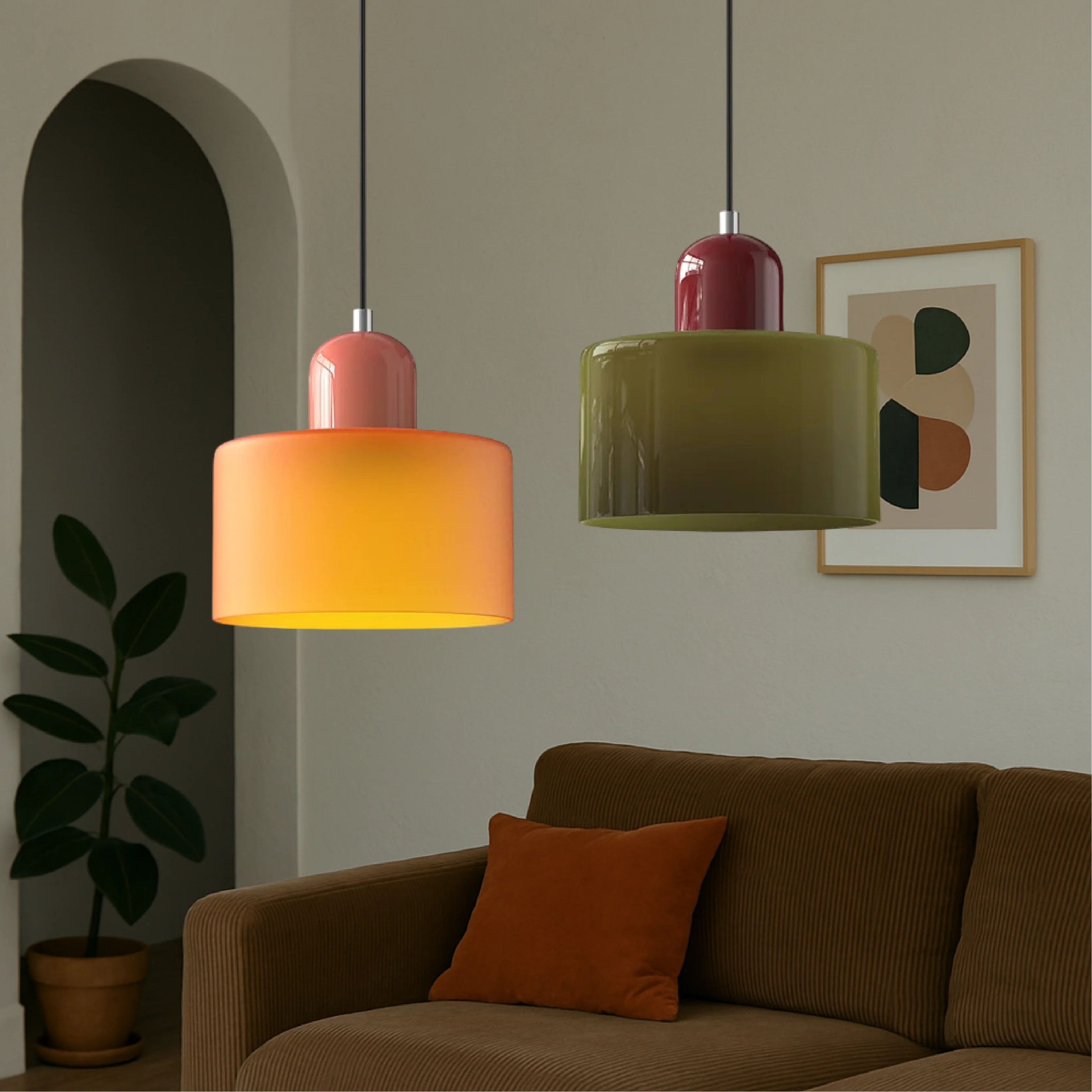 Coloured glass Bauhaus pendant light - Image 4