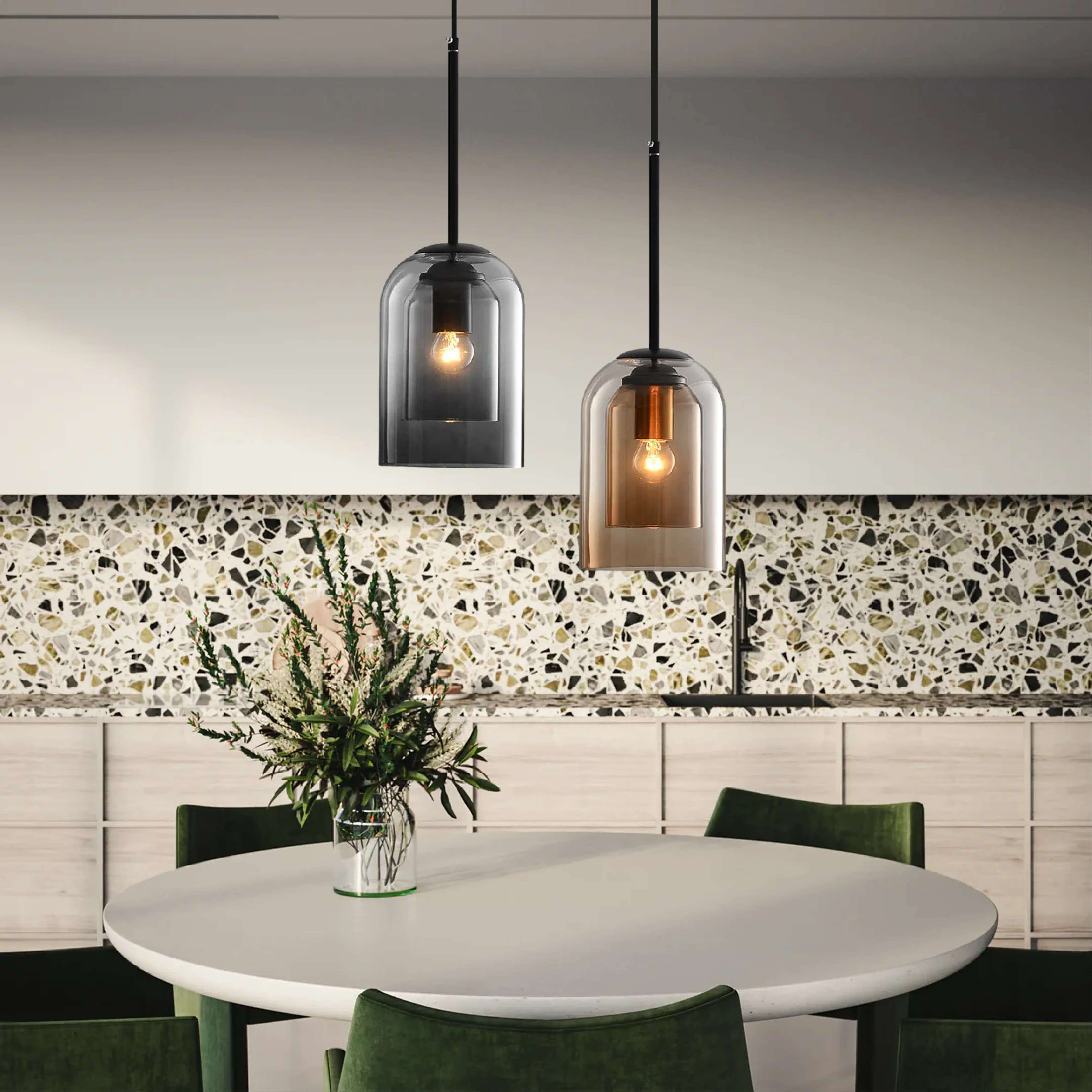 Contemporary Tinted Glass Kitchen Island Pendant