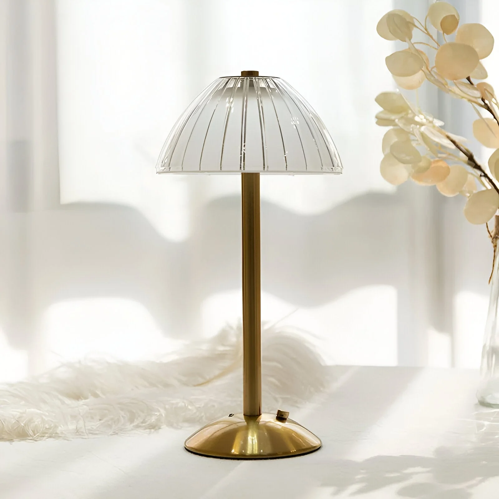 Cordless LED Table Lamp with Textured Clear Shade and Metal Stand - Image 8