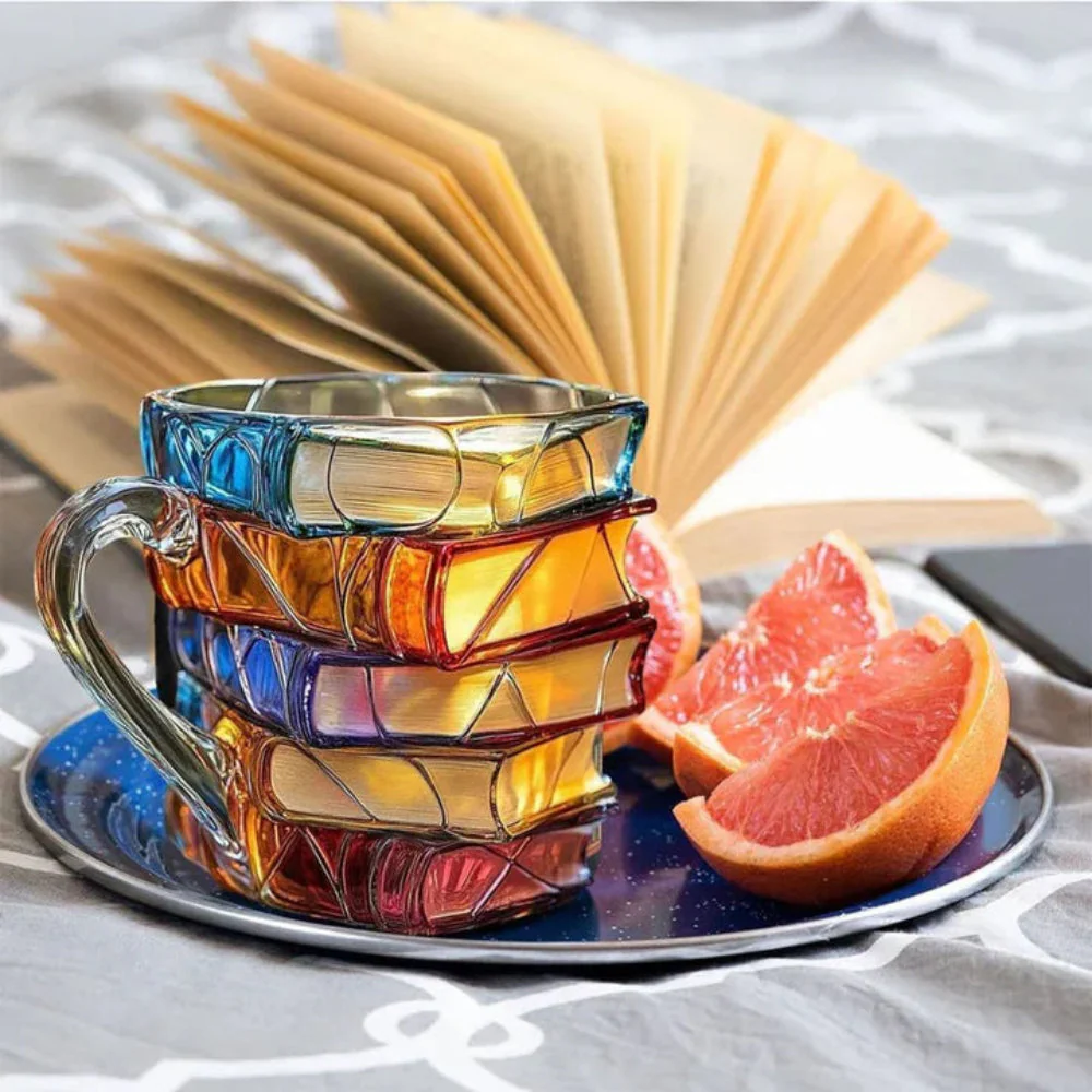 Creative Book Shaped Glass Mug Handmade Coffee Cup - Image 3