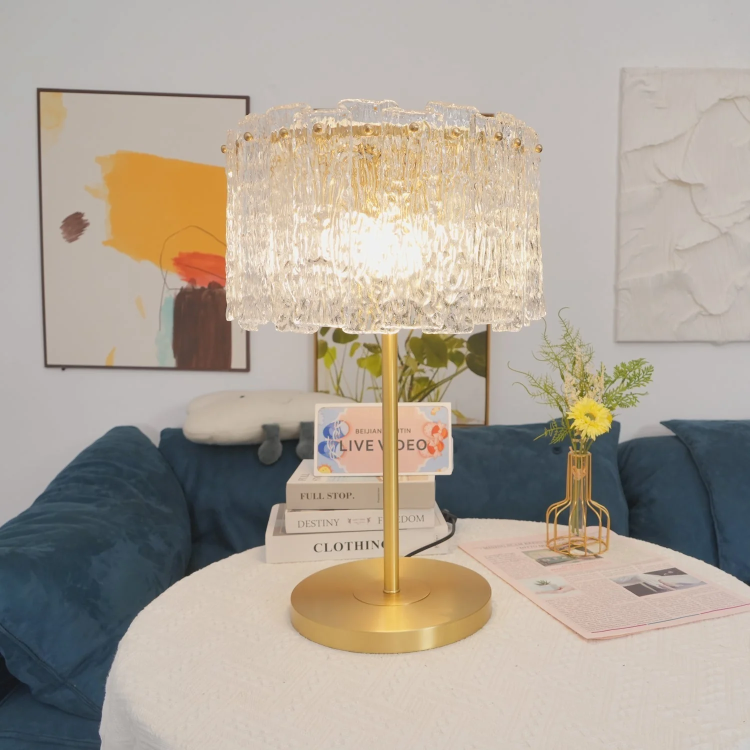 Crystal Table Lamp with Metal Stem and Round Base - Image 12