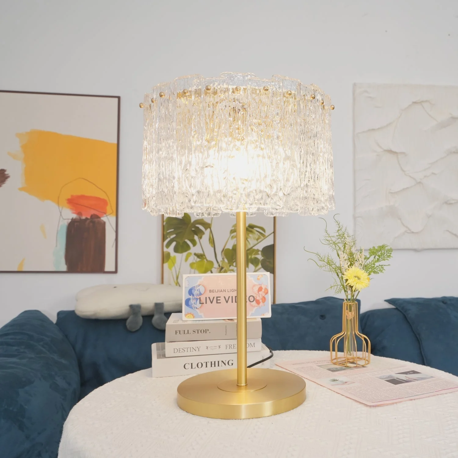 Crystal Table Lamp with Metal Stem and Round Base - Image 13