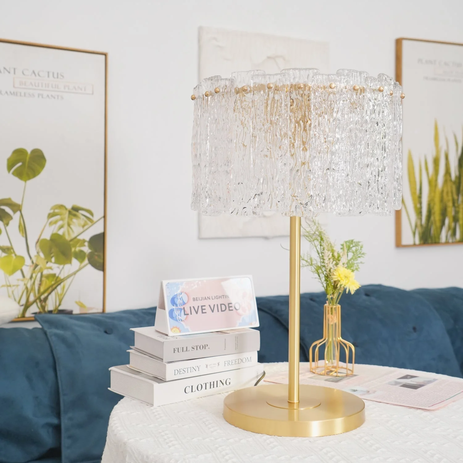 Crystal Table Lamp with Metal Stem and Round Base - Image 2