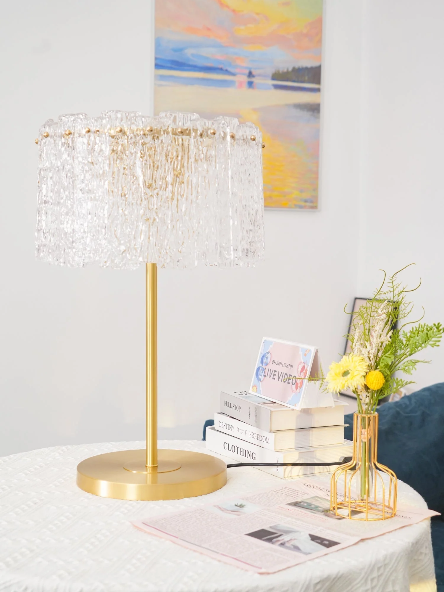 Crystal Table Lamp with Metal Stem and Round Base - Image 5