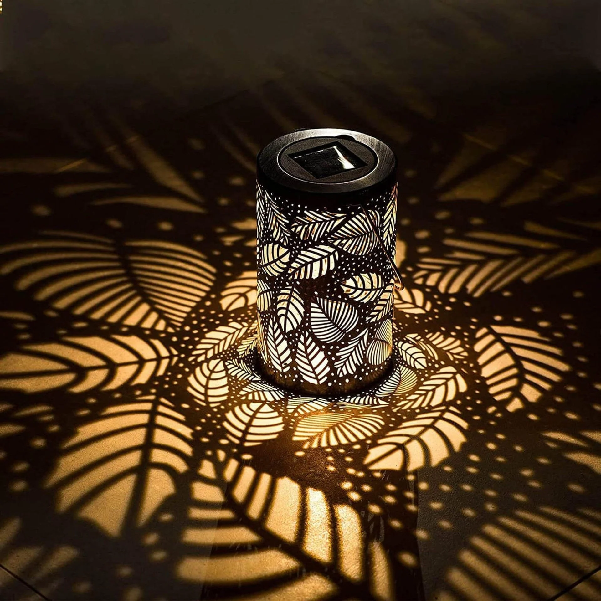 Cylindrical Solar Garden Lantern With Leaf Cutout - Image 4