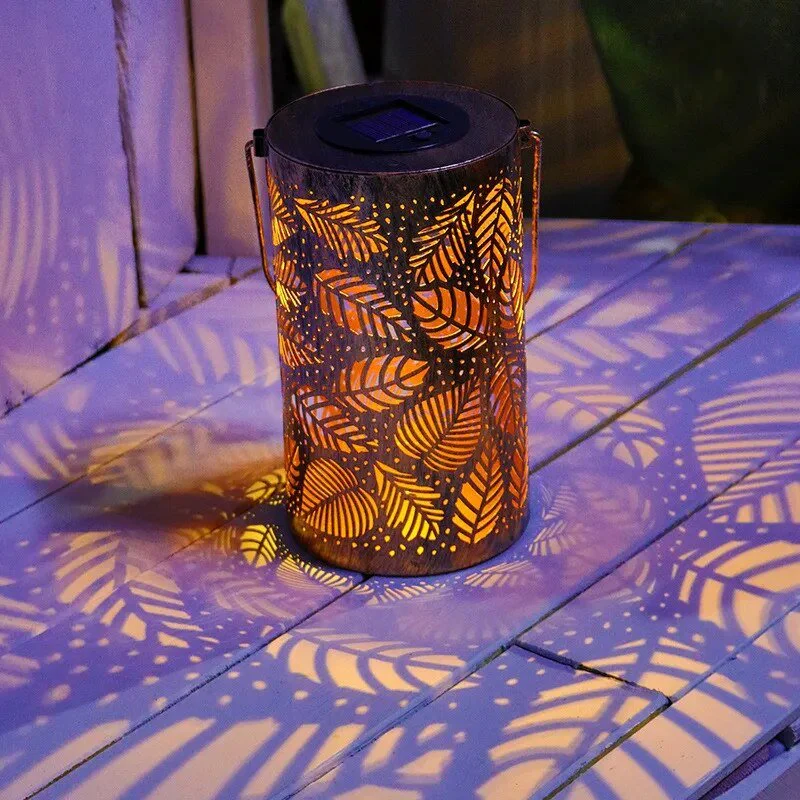 Cylindrical Solar Garden Lantern With Leaf Cutout - Image 5