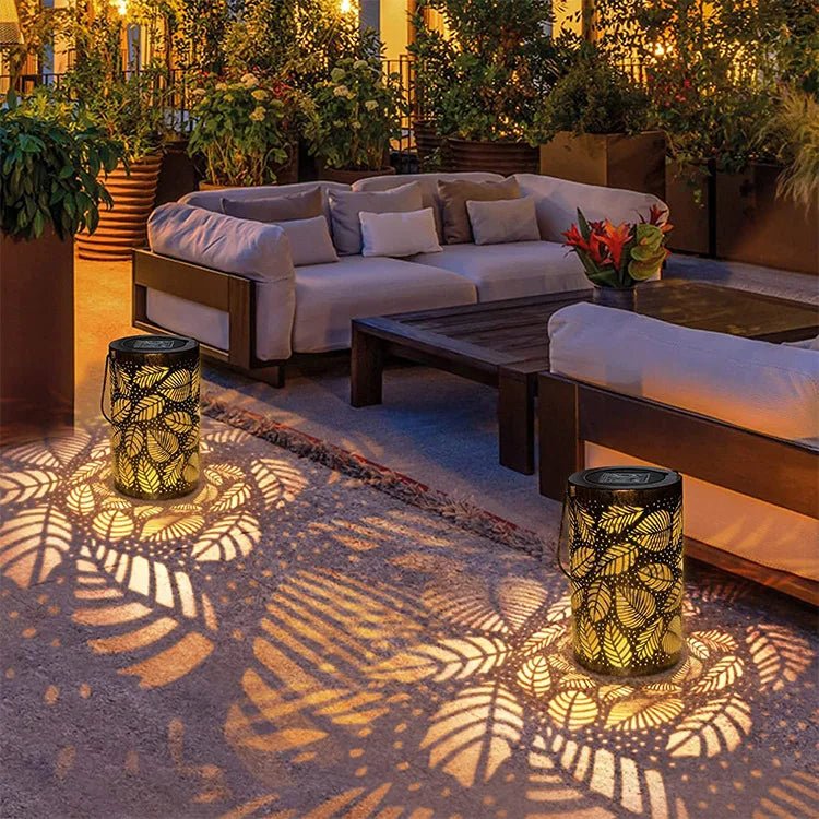 Cylindrical Solar Garden Lantern With Leaf Cutout - Image 6