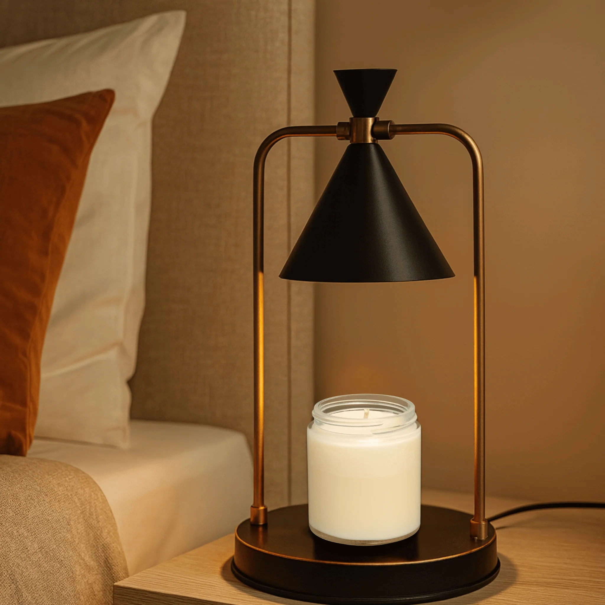 Electric Candle Warmer Lamp with Metal Frame and Cone Shade - Image 2