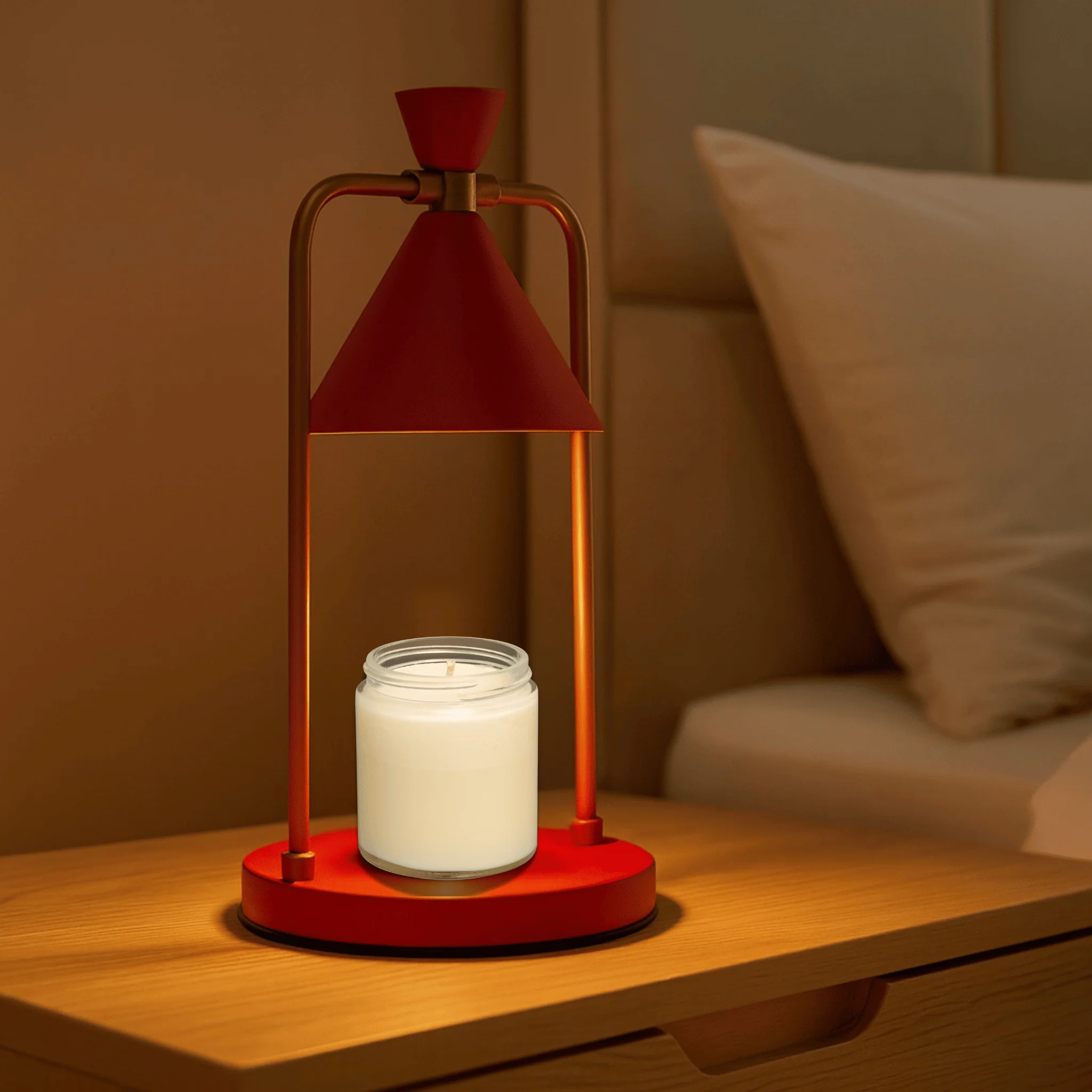Electric Candle Warmer Lamp with Metal Frame and Cone Shade - Image 3